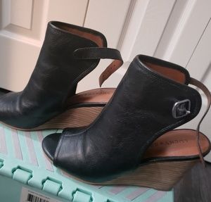***SOLD***Leather Lucky brand open toe wedge heel